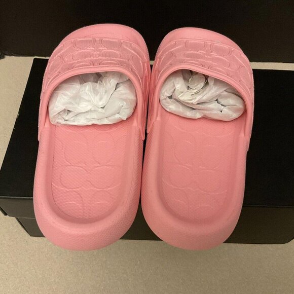NEW! WOMENS COACH OBI RUBBER FLOWER PINK SLIDE SANDALS. SIZE 5B. AWESOME!!! - Picture 6 of 8